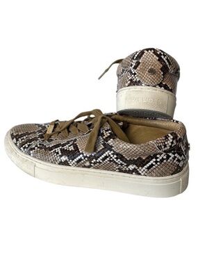 J/SLIDES Snakeskin Print Sneakers Low Top Lace Up Leather Tan Brown Mob Wife 8